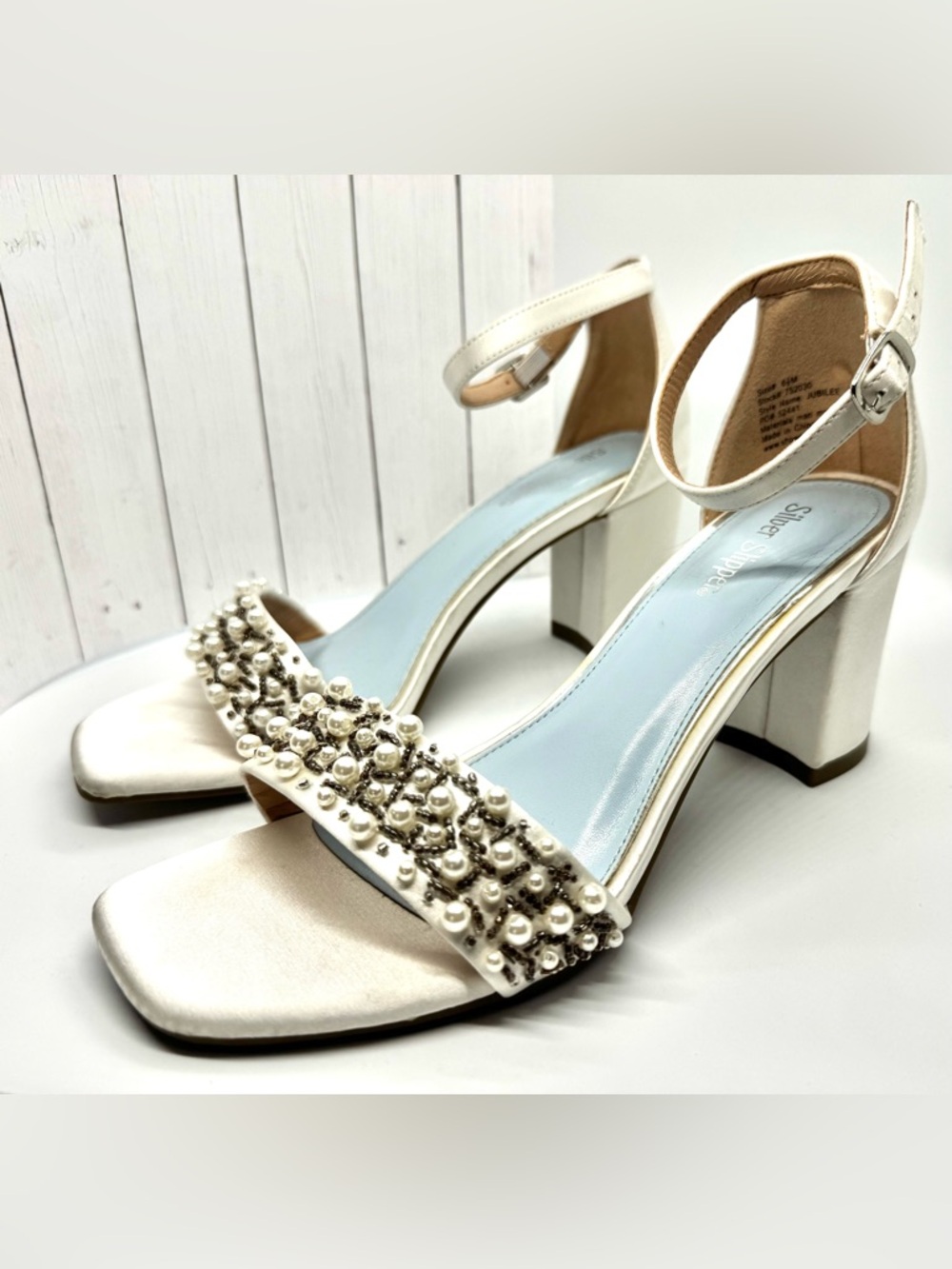 Silver Slipper brand, ivory, Insole formal high heel with pearls